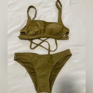 Bikini Set Women’s sparkly olive green lace up bikini top